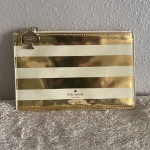 Kate Spade Metallic Gold and White Striped Clutch